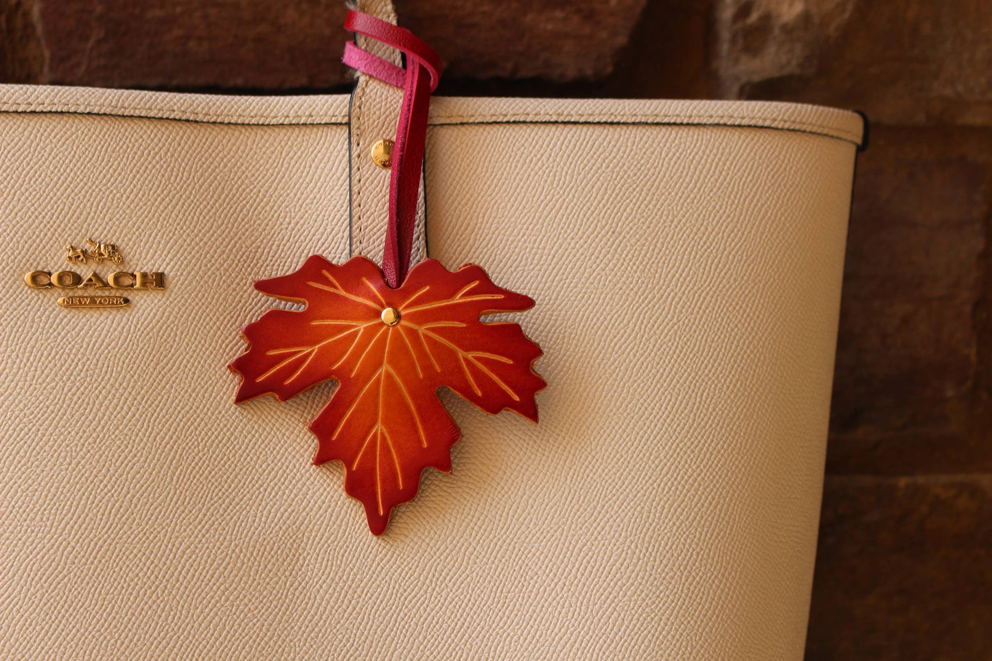 Genuine Leather maple leaf Ornaments purse charm