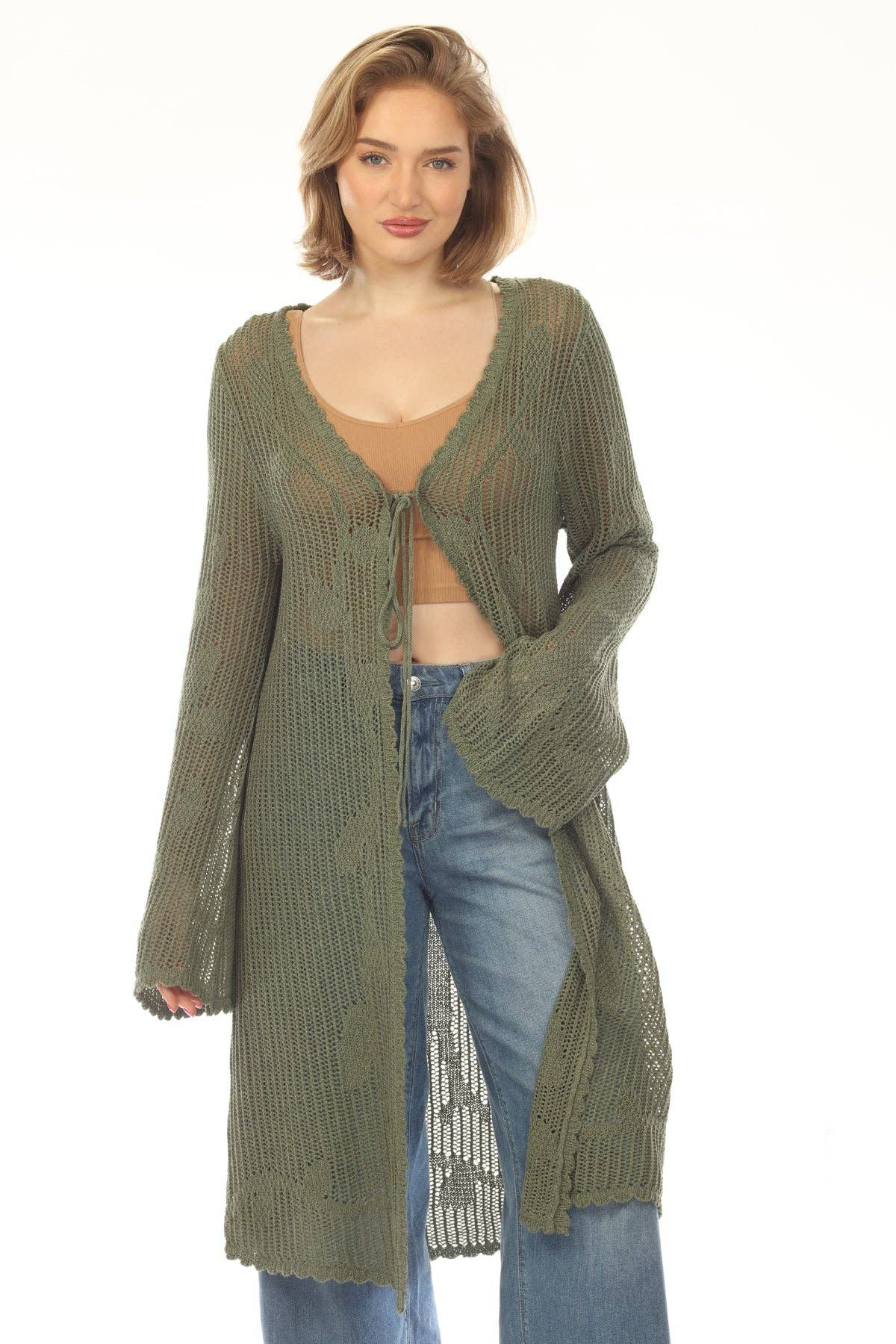 Tree of Life Long Cardigan - Green