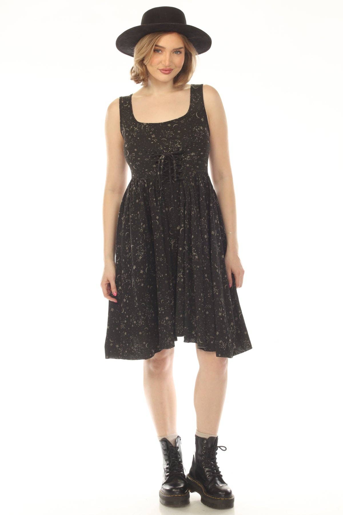 Celestial Corset Twirl Dress - Black