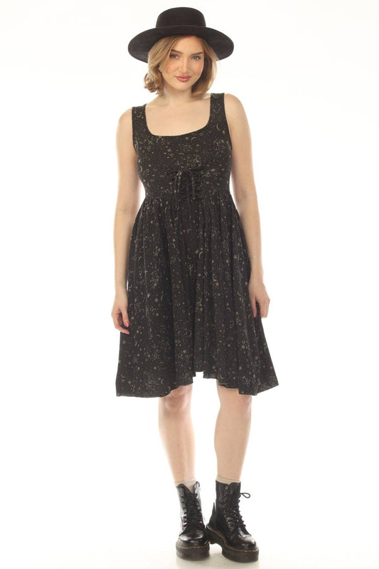 Celestial Corset Twirl Dress - Black