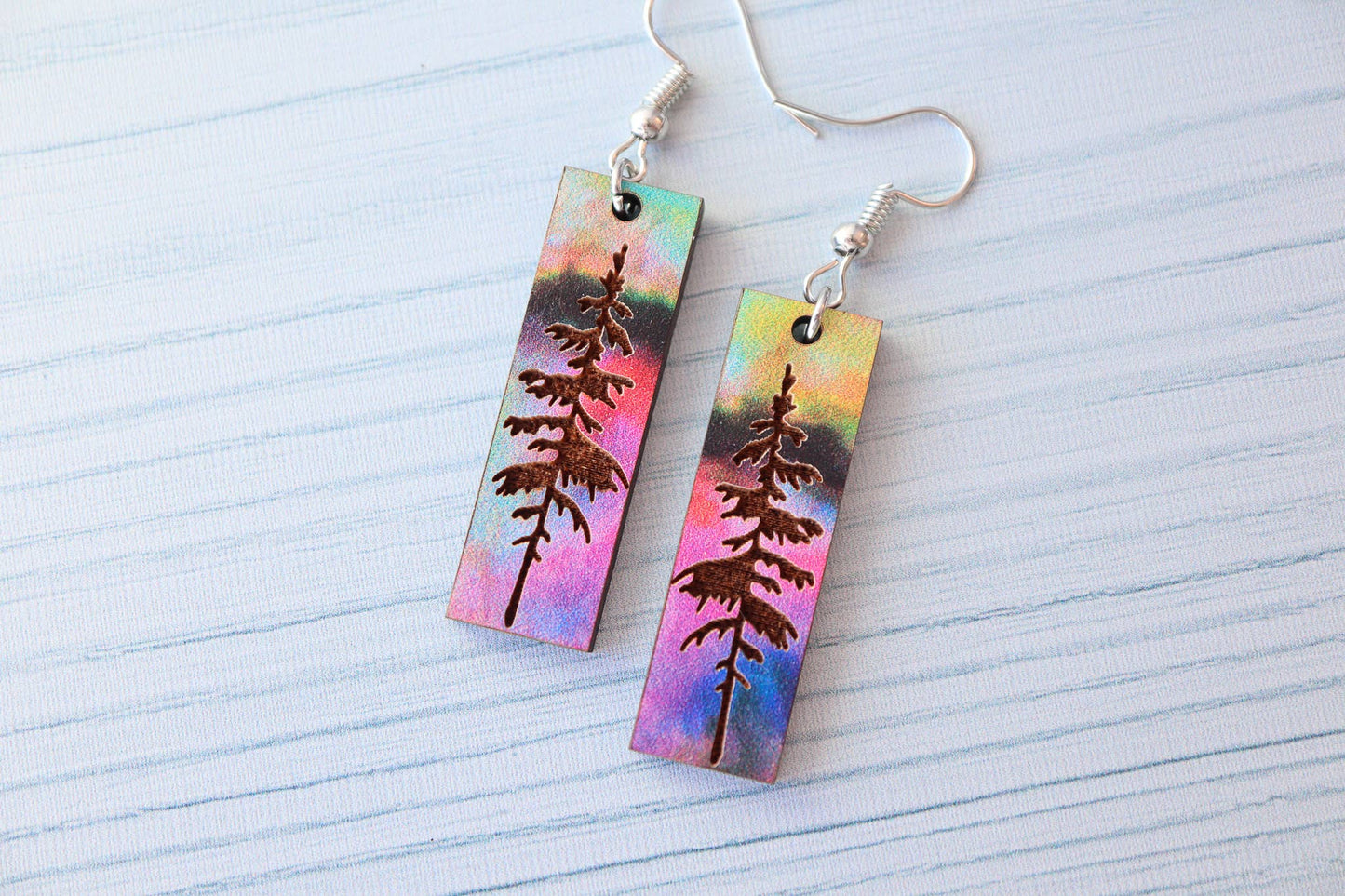Aurora Pine Forest Wood Dangle Earrings Pendant
