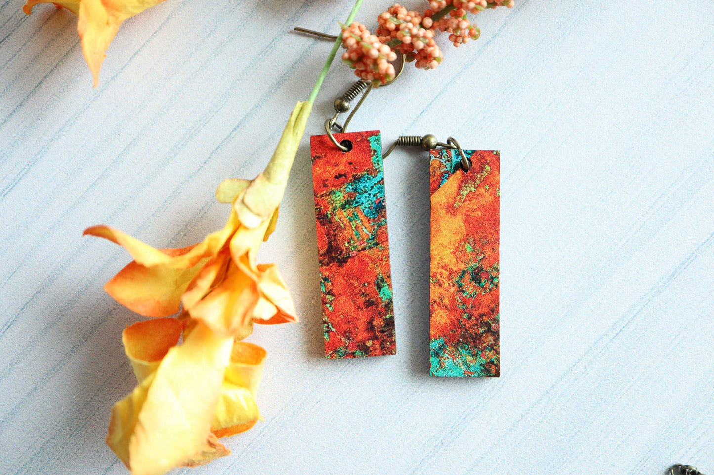 Patina Pine Tree Engraved Wood Earrings
