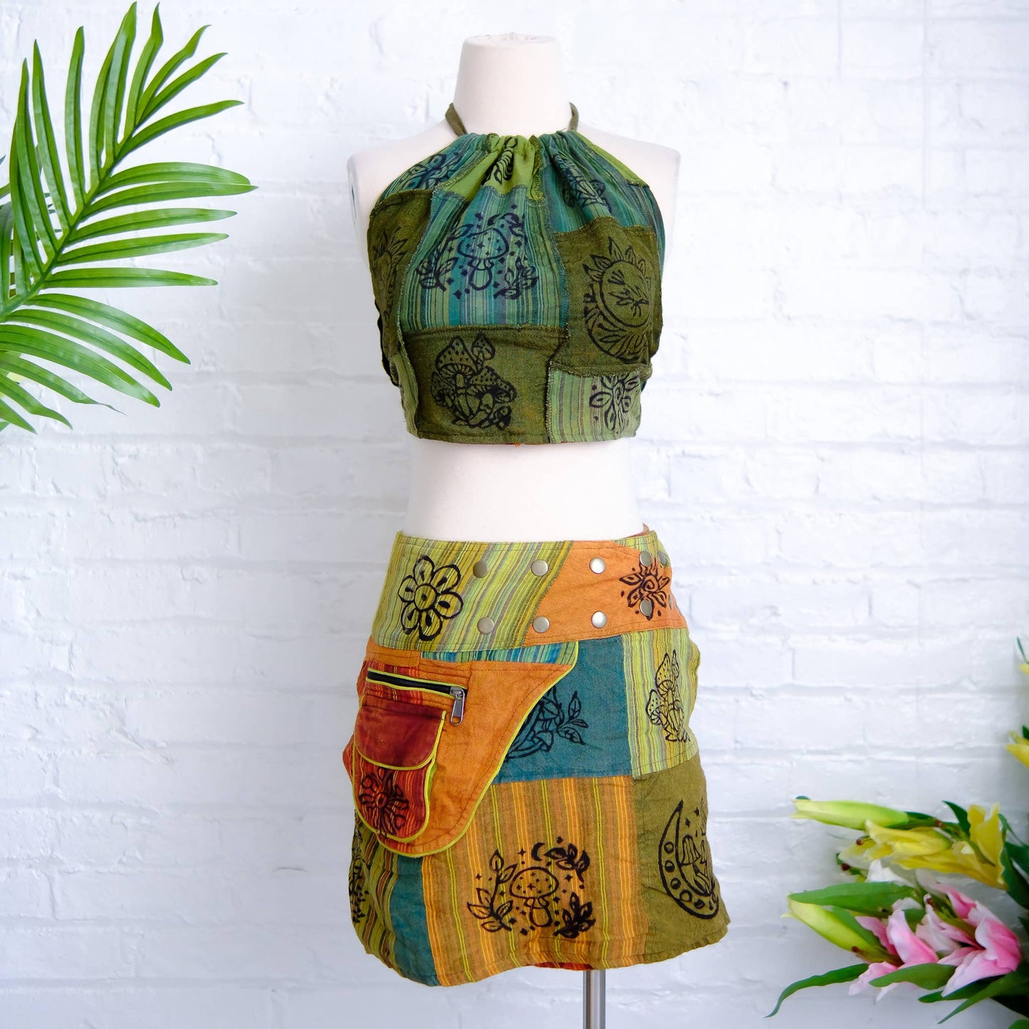 Patchwork Skirt with Button