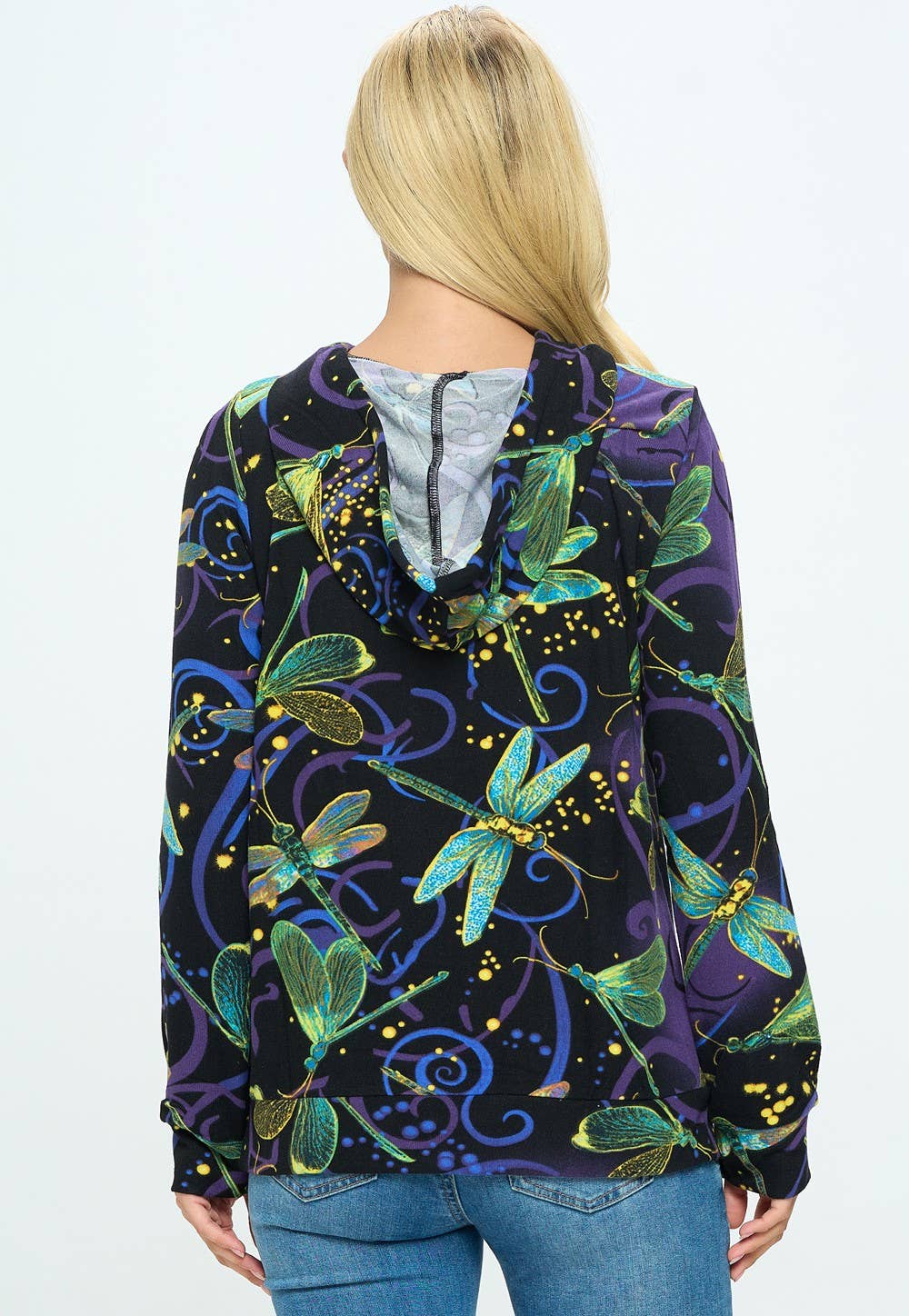Dragonfly Print Plus Size Hoodie With Pocket